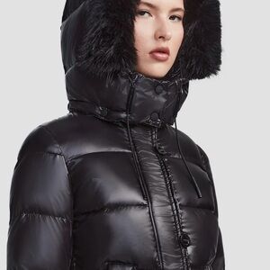 RUDSAK Shiny Black Puffer Coat with removable faux fur trim hood.